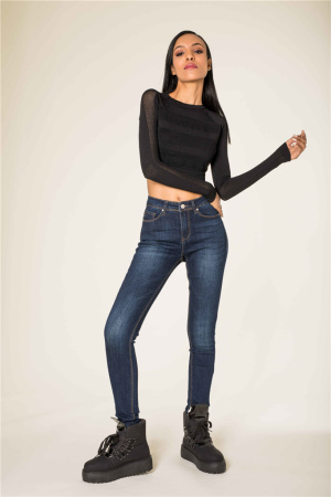 R593 Salopette courte en jean pour femme Nina Carter Art