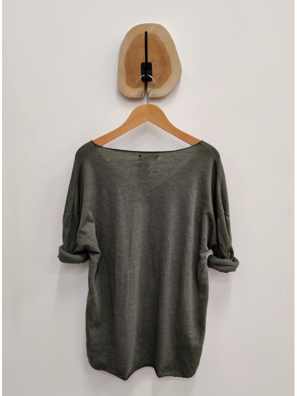 T-shirt Celaia Avec Strass Kaki - Taille 42/44 (XL) Occasion Très Bon état, Manches Courtes évasées