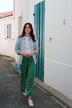 Pantalon fluide feuille