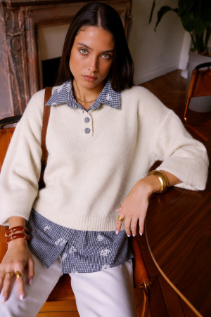 Pull chemise vichy 2 en 1
